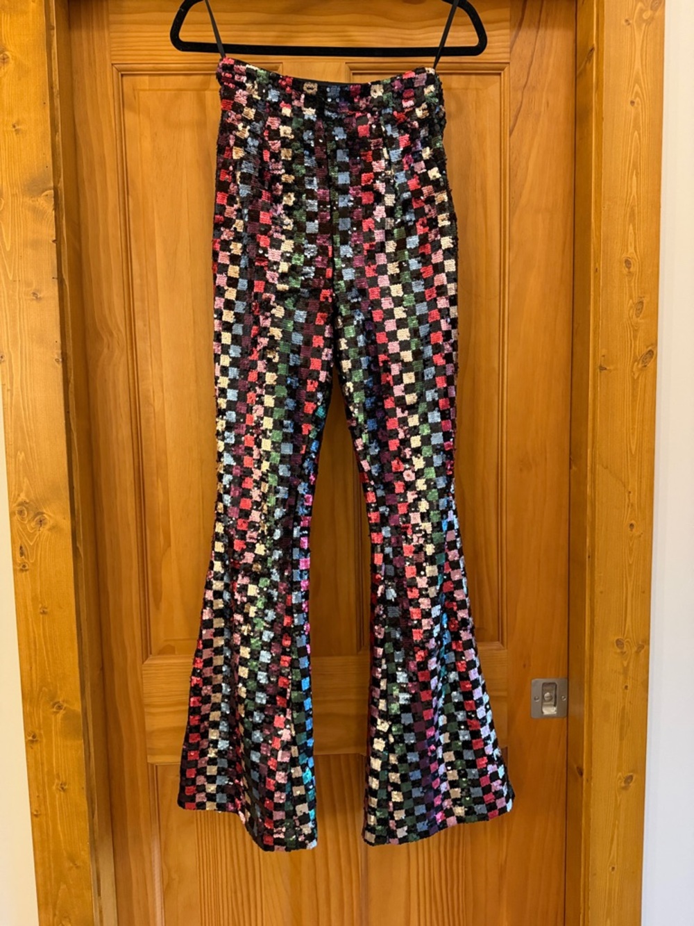 Nastygal Sequin Checkerboard Flare Pants - Multicolor